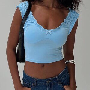 Princess Polly Light Blue Ruffle Crop Top